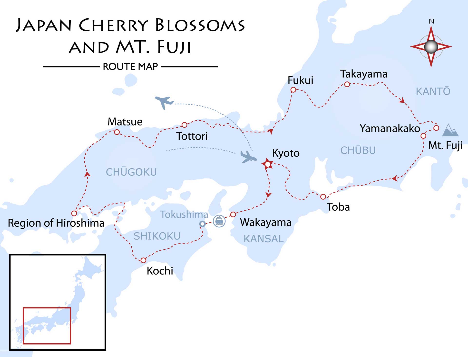 Japan - Cherry Blossoms and Mt Fuji Map