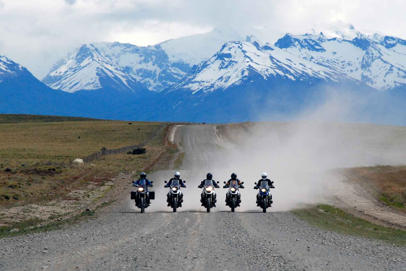 Five riders entering Patagonia