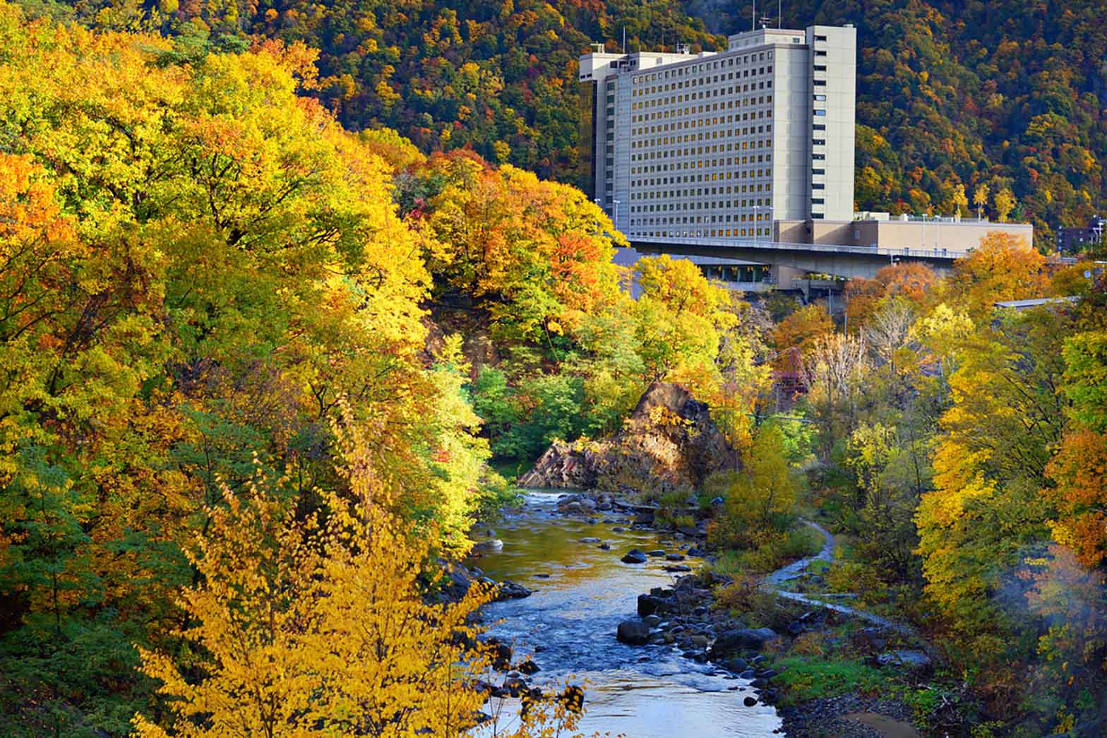 Toyohira River flows in Jozankei, Hokkaido