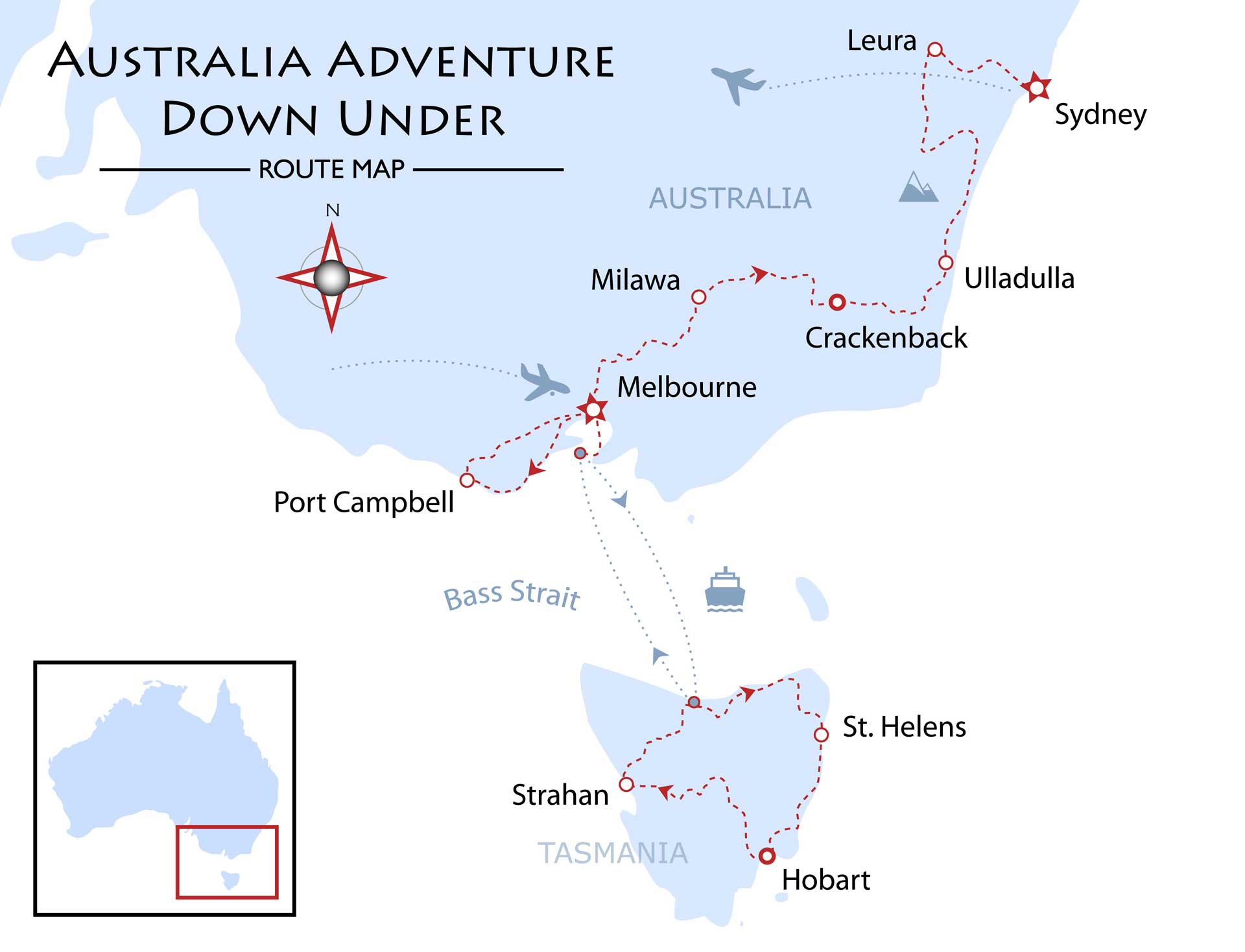 Australia and Tasmania - Adventure Down Under Map