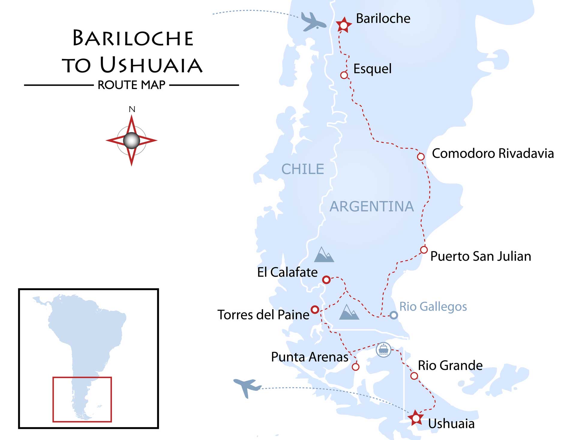 Bariloche to Ushuaia Map