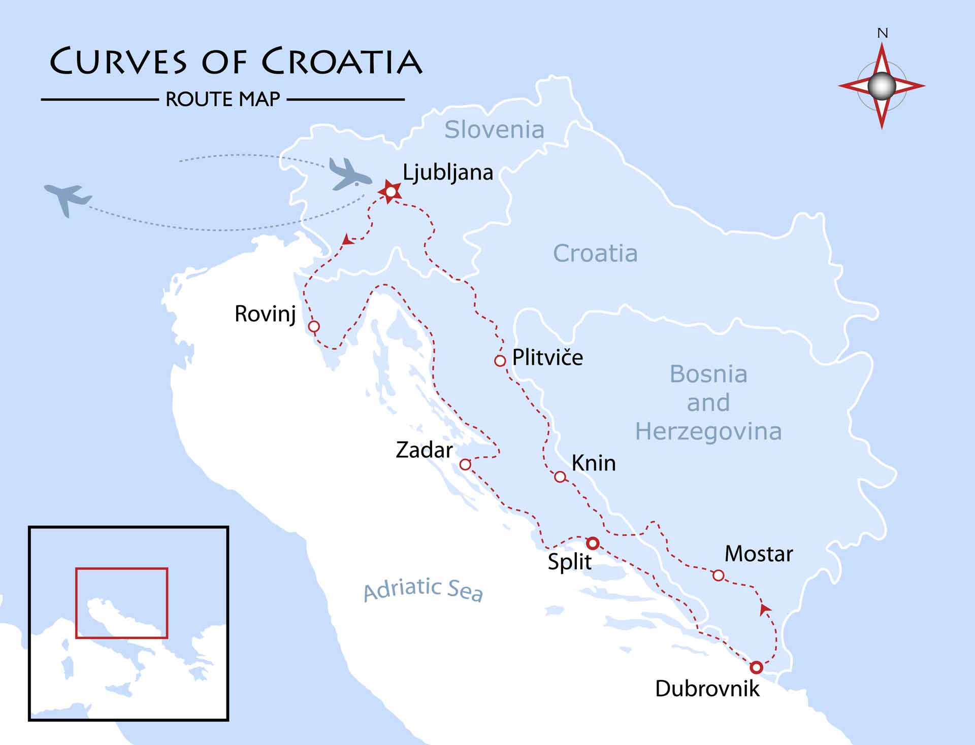 Curves of Croatia Motorcycle Tour Map